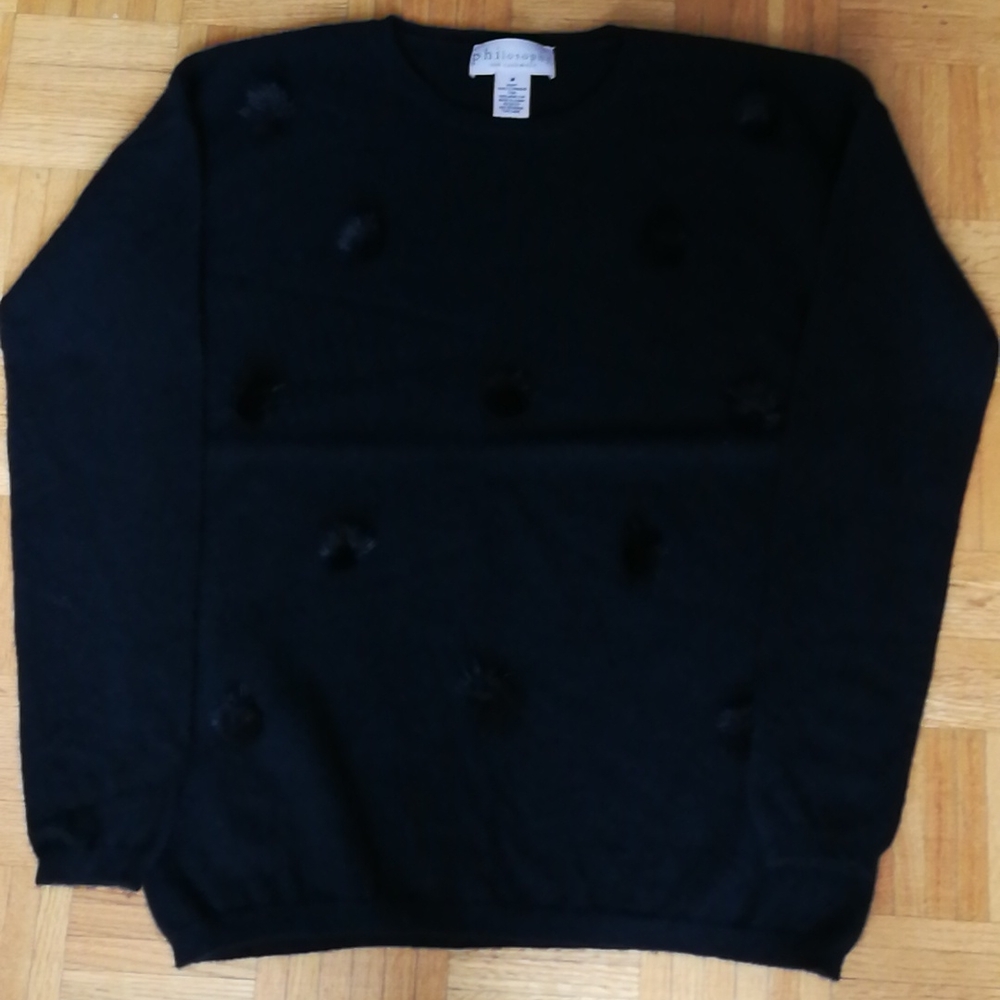 Philosophy 100% Cashmere black crew neck sweater with mink fur, M